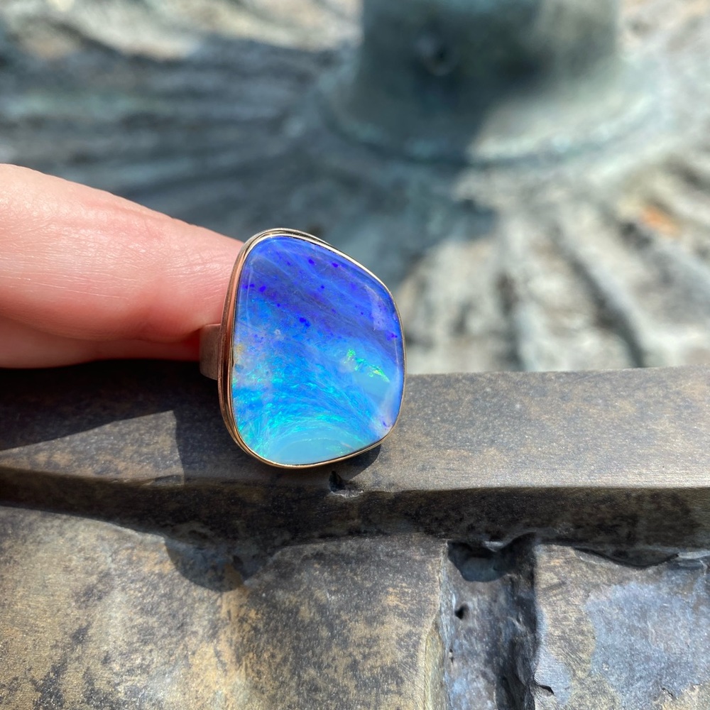 Jamie Joseph Boulder Opal 14k Sterling silver ring size 8 - see video!